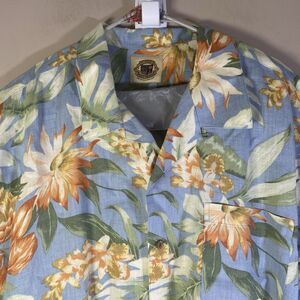 Pussers West Indies  Linen Hawaiian Shirt Mens 2XL Blue Floral Tropical